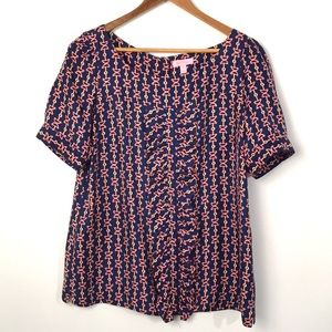 Lilly Pulitzer Blue and Pink Silk Short Sleeve Top